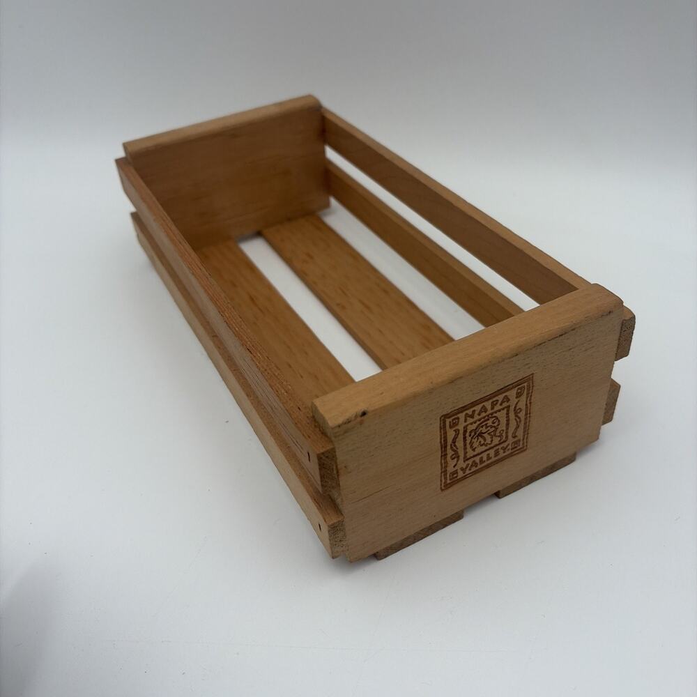 Napa Valley Wooden Box 12 Cassette Tape Storage Holder Crate Tray 10” Vintage!